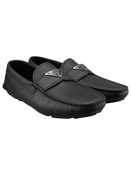 Triangle Logo Saffiano Driving Loafers Black - PRADA - BALAAN 2