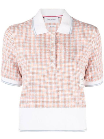 Checked Tweed Shrunken Short Sleeve Polo Pink - THOM BROWNE - BALAAN 1