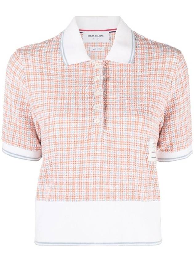 Checked Tweed Shrunken Short Sleeve Polo Pink - THOM BROWNE - BALAAN 1