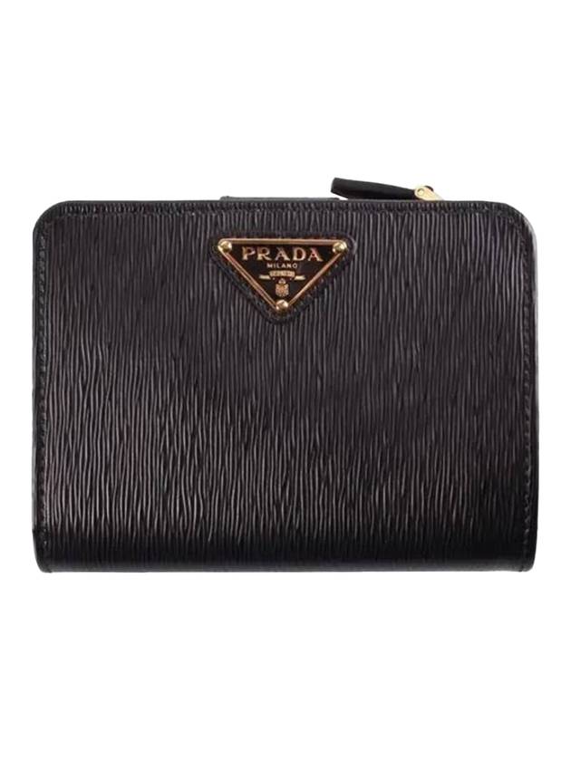 Vitello triangle logo bifold wallet black - PRADA - BALAAN 1