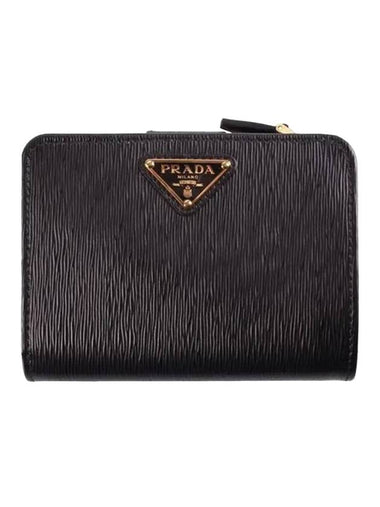 Vitello Triangle Logo Half Wallet Black - PRADA - BALAAN 1