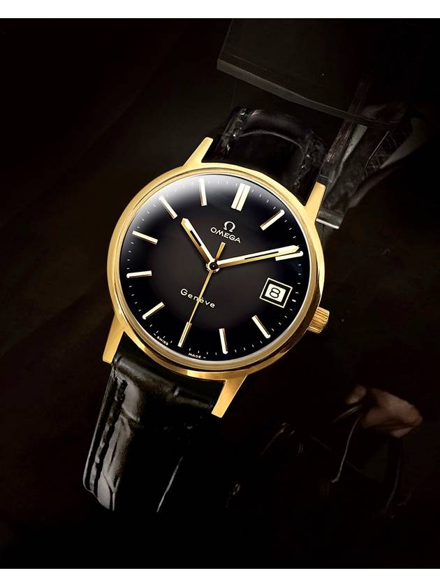 Gen ve Rare Black Two Tone Dial Manual Leather Watch - OMEGA - BALAAN 4