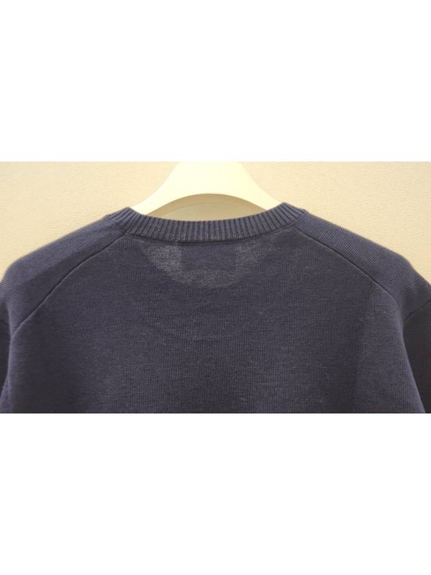 Heart Embroidered Logo Crew Neck Knit Top Navy - AMI - BALAAN 4