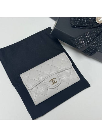 Classic flap card wallet light gray caviar gold women s AP0214 - CHANEL - BALAAN 1