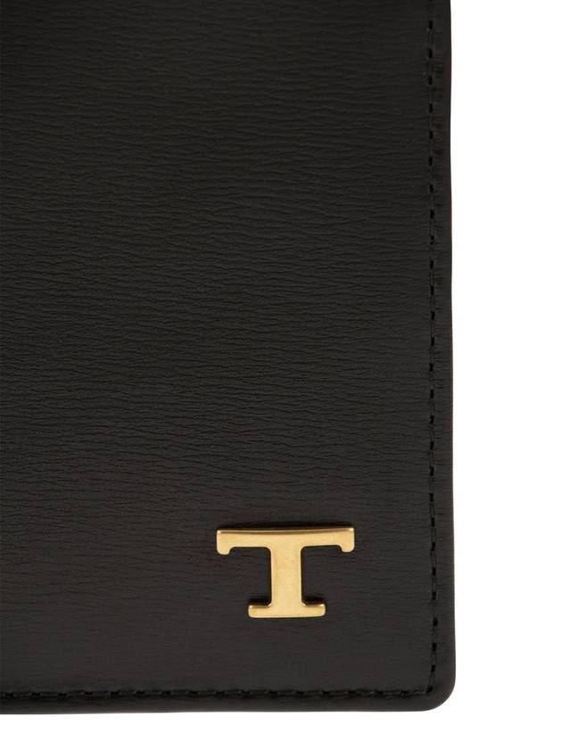 Men's Logo Plaque Leather Half Wallet Black - TOD'S - BALAAN 6