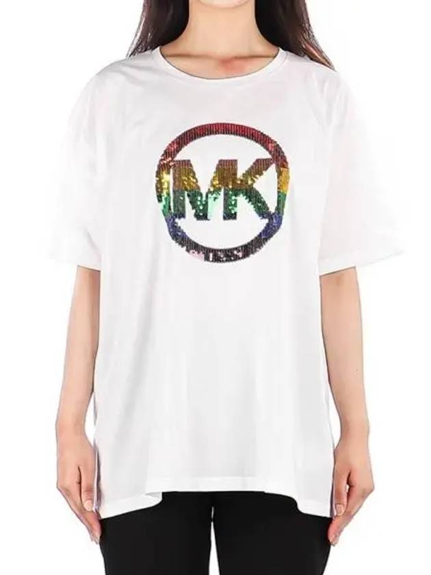 Women's Rainbow Logo Short Sleeve T-Shirt White - MICHAEL KORS - BALAAN 2