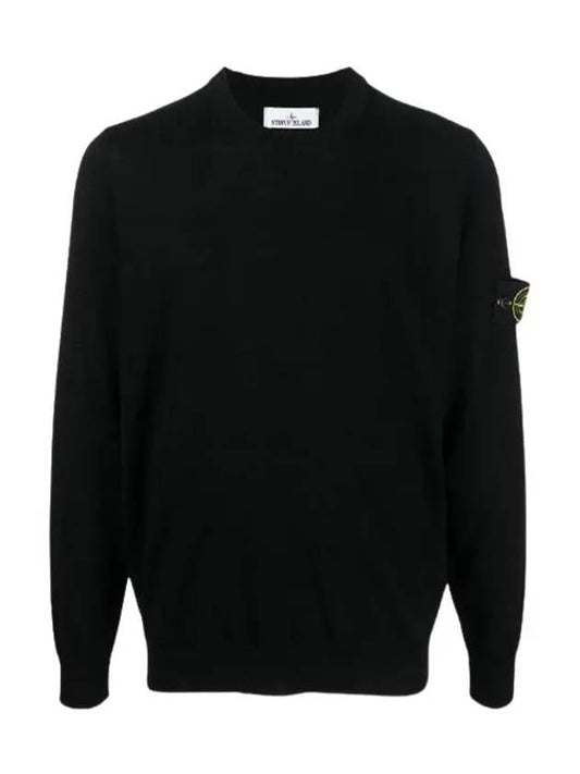 Regular Fit Crew Neck Wool Knit Top Black - STONE ISLAND - BALAAN 2