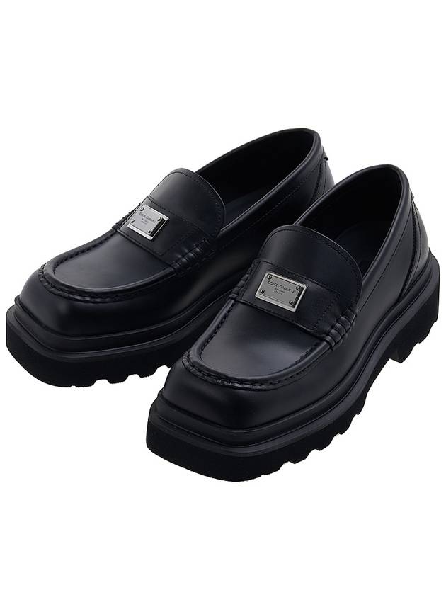 Metal Logo Tag Leather Loafers Black - DOLCE&GABBANA - BALAAN 2