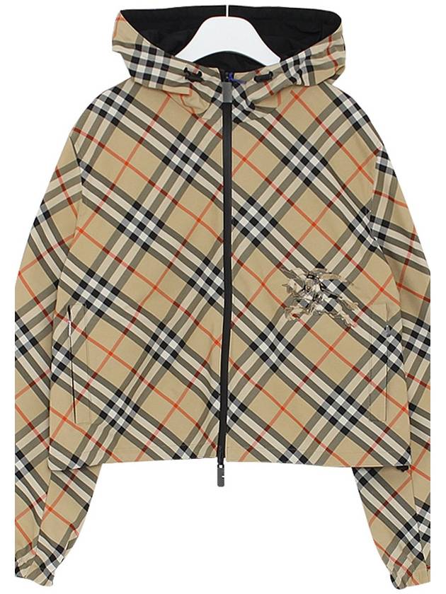 Crop Reversible Check Hooded Jacket Sand - BURBERRY - BALAAN 4