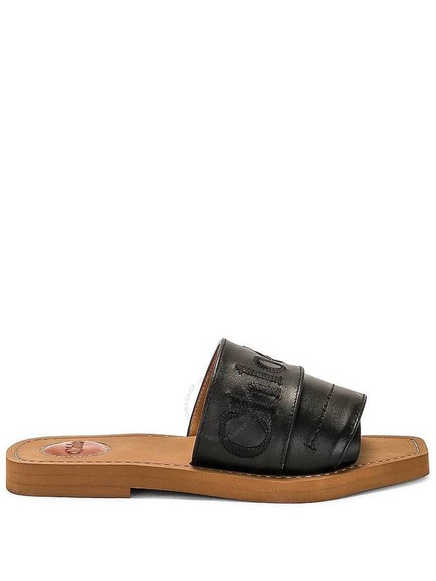 Woody Logo Leather Flat Slippers Black - CHLOE - BALAAN 2