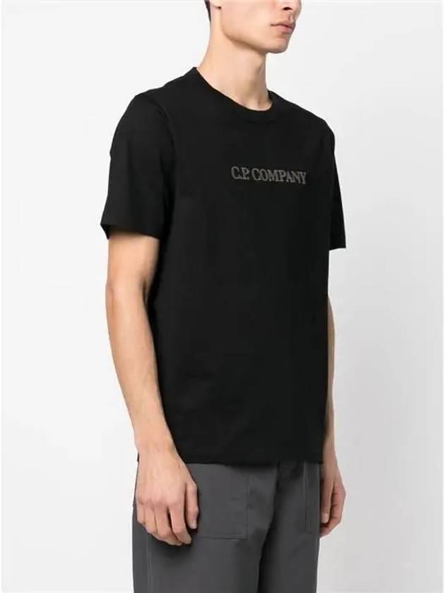 Embroidered Logo Crew Neck Cotton Short Sleeve T-Shirt Black - CP COMPANY - BALAAN 4