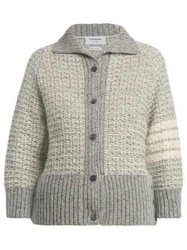 4 Bar Raglan Polo Tweed Cardigan Grey - THOM BROWNE - BALAAN 1