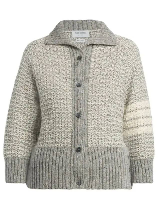 4 Bar Raglan Polo Tweed Cardigan Grey - THOM BROWNE - BALAAN 3