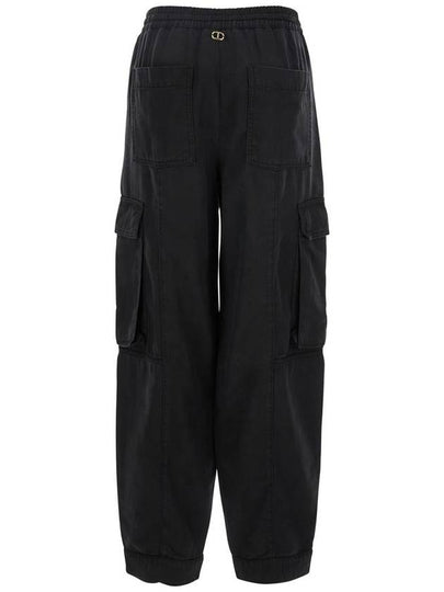 Black Cargo Pants With Elastic Drawstring Waist And Logo Plaque On The Rear In Viscose Woman - TWINSET - BALAAN 2