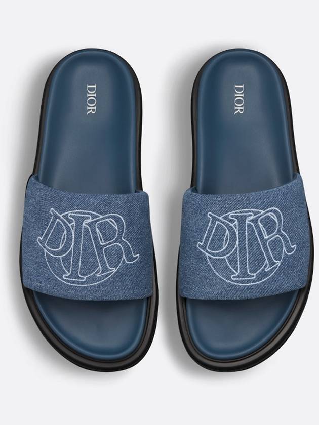 Blue Quilted Denim Aqua Mule Slippers - DIOR - BALAAN 7