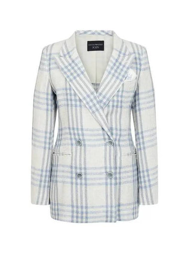 Women s Check Pattern Linen Double Jacket Mint - EMPORIO ARMANI - BALAAN 1