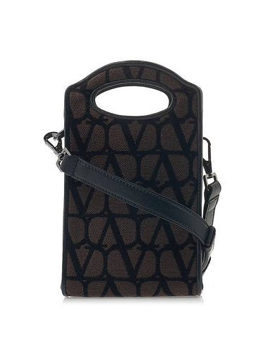 V Logo Mini Fabric Cross Bag Brown - VALENTINO - BALAAN 1