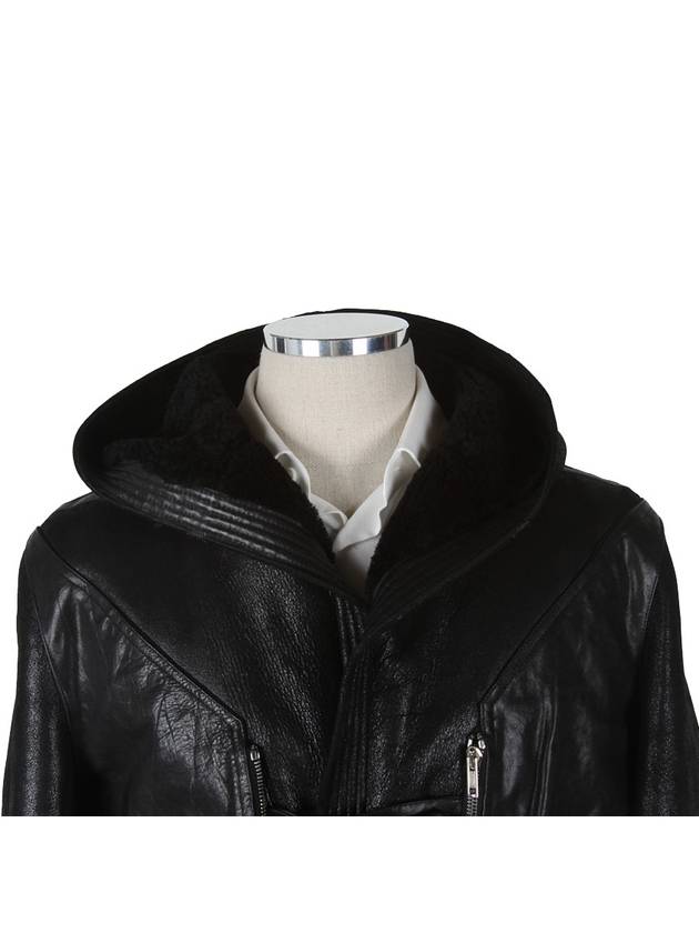 RU9788 Leather Hooded Mouton Jacket - RICK OWENS - BALAAN 3