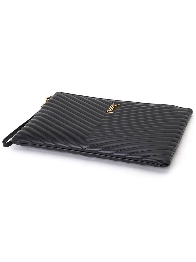 Gold Monogram Document Holder In Matelasse Leather Black - SAINT LAURENT - BALAAN 5