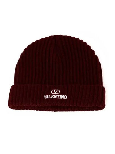 22FW Logo Embroidered Ribbed Beanie Burgundy 1Y2HB01D FDK 697 Other 270079 - VALENTINO - BALAAN 1