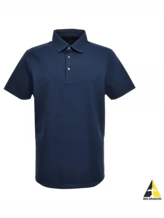 Men's Cotton Short Sleeve Polo Shirt Navy - LORO PIANA - BALAAN 2