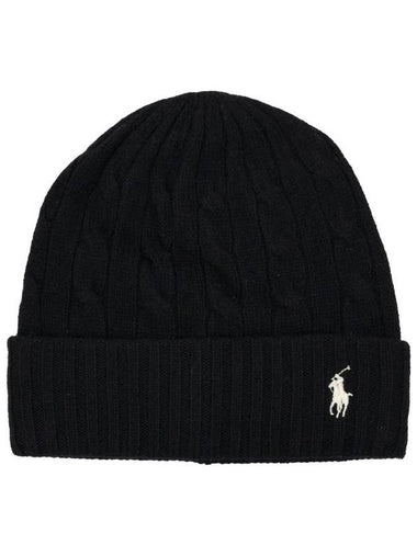 Cable Knit Beanie Black - POLO RALPH LAUREN - BALAAN 1