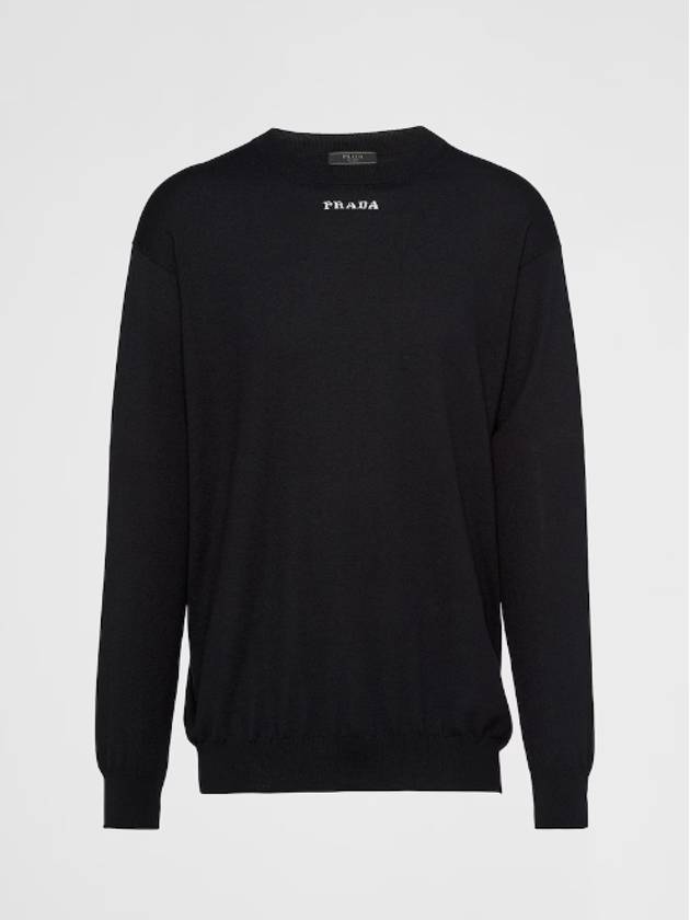 Logo Intarsia Crew Neck Sweatshirt Black - PRADA - BALAAN 2