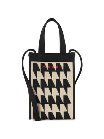 Men's Jaquard Logo Tote Bag Black - MARNI - BALAAN 1