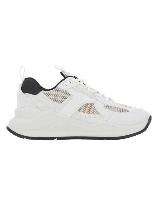 Logo Print Leather Suede and Check Mesh Sneakers Archive Beige White - BURBERRY - BALAAN 1