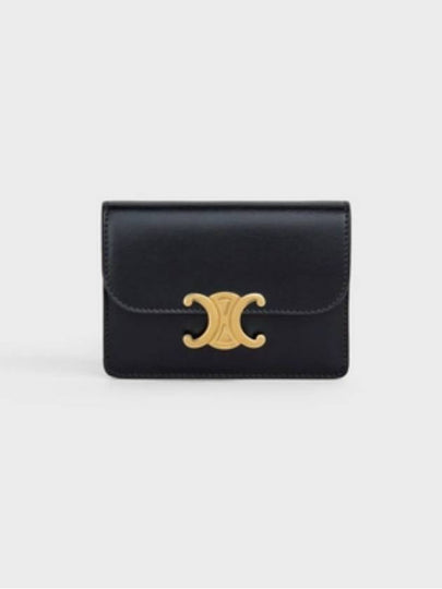 Triomphe Shiny Calfskin Flap Card Wallet Black - CELINE - BALAAN 2