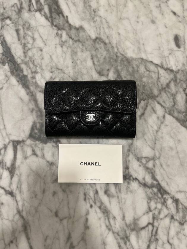 Classic Flap Wallet Grained Calfskin & Silver Black - CHANEL - BALAAN 6