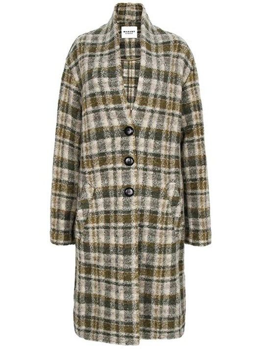 Gabriel Check Wool Blend Single Coat Khaki - ISABEL MARANT ETOILE - BALAAN 2