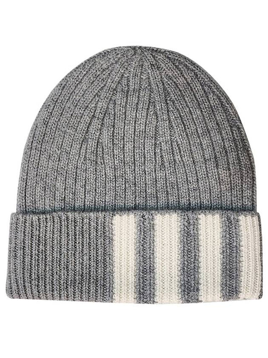 4 Bar Stripe Cashmere Beanie Light Grey - THOM BROWNE - BALAAN.