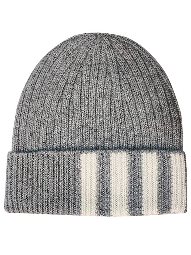 4 Bar Stripe Cashmere Beanie Light Grey - THOM BROWNE - BALAAN 2