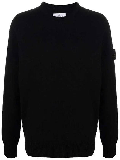 Men's Waffen Patch Round Neck Knit Top Black - STONE ISLAND - BALAAN 2