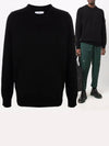 Men's Waffen Patch Round Neck Knit Top Black - STONE ISLAND - BALAAN 3