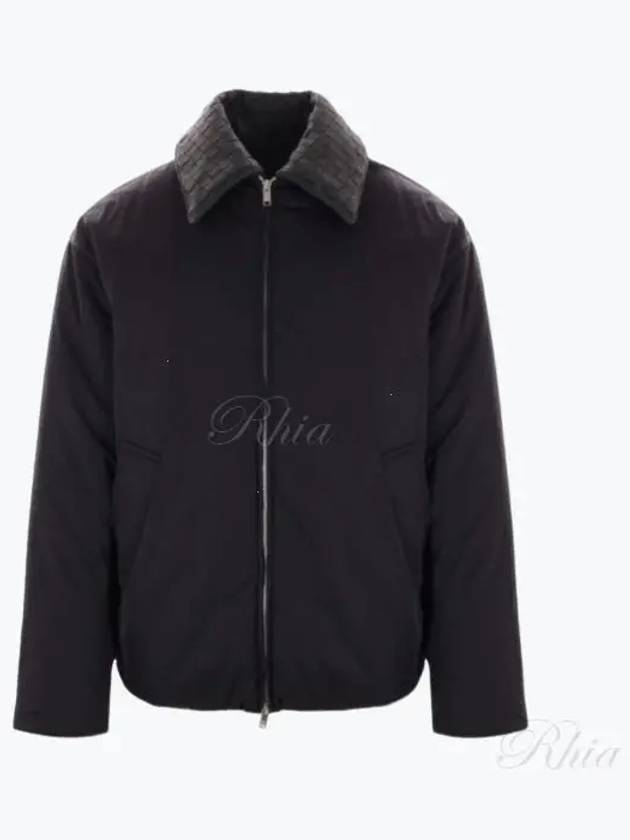 Intrecciato Leather Collar Tech Nylon Puffer Jacket Black - BOTTEGA VENETA - BALAAN 2