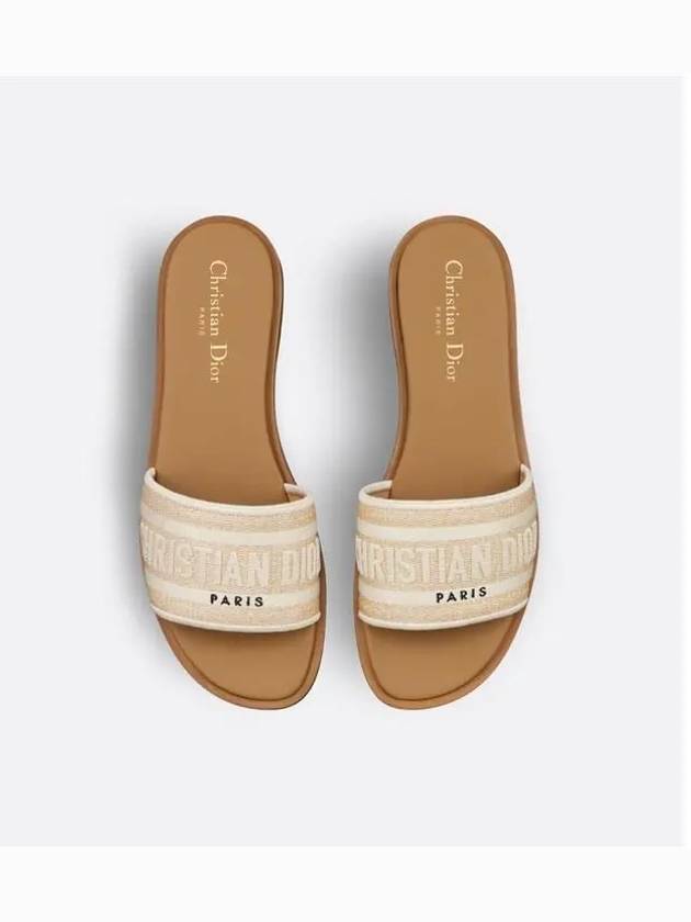 Dway Embroidered Cotton Raffia Slippers Natural White - DIOR - BALAAN 4