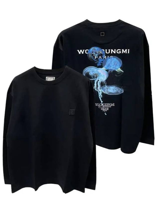 Luminous Jellyfish Back Logo Long Sleeve T-Shirt Black - WOOYOUNGMI - BALAAN 2