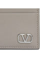 V Logo Signature Calfskin Card Wallet Grey - VALENTINO - BALAAN 6