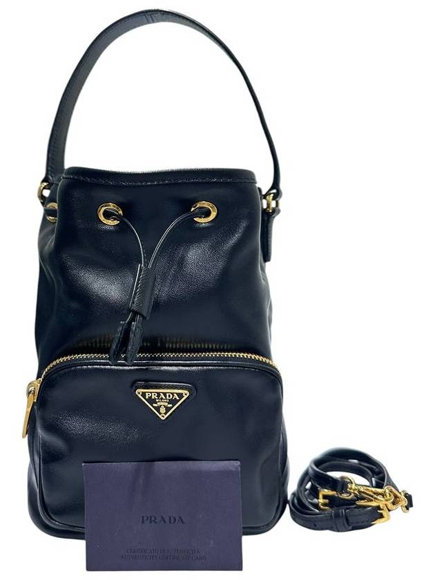 1BH038 Black leather duet bucket bag tote strap - PRADA - BALAAN 10