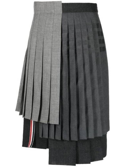 Plain Weave Fresco 4 Bar Multi Pleated Skirt Grey - THOM BROWNE - BALAAN 1