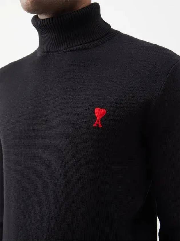 De Cour Embroidered Logo Extra Fine Merino Wool Turtleneck Black - AMI - BALAAN 3