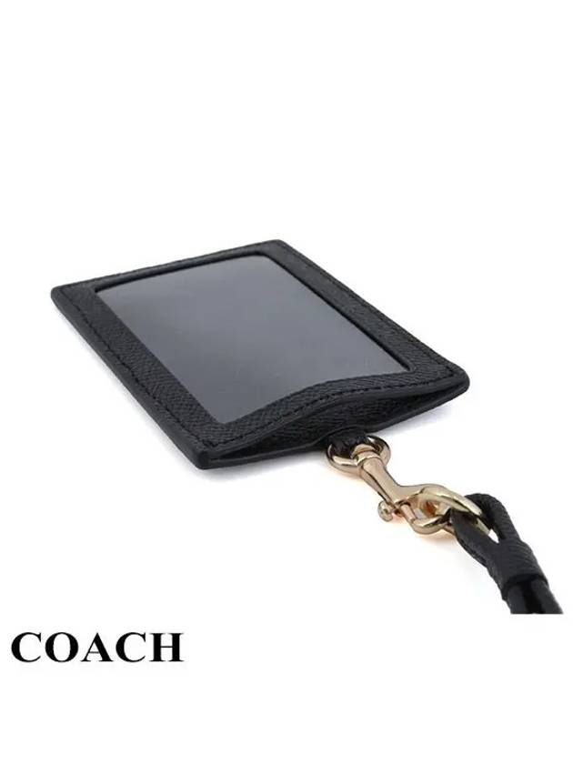 Cross Grain Leather Lanyard ID Case Necklace Card Wallet Black - COACH - BALAAN 3