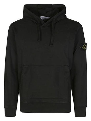 Logo Patch Cotton Fleece Hoodie Black - STONE ISLAND - BALAAN 1