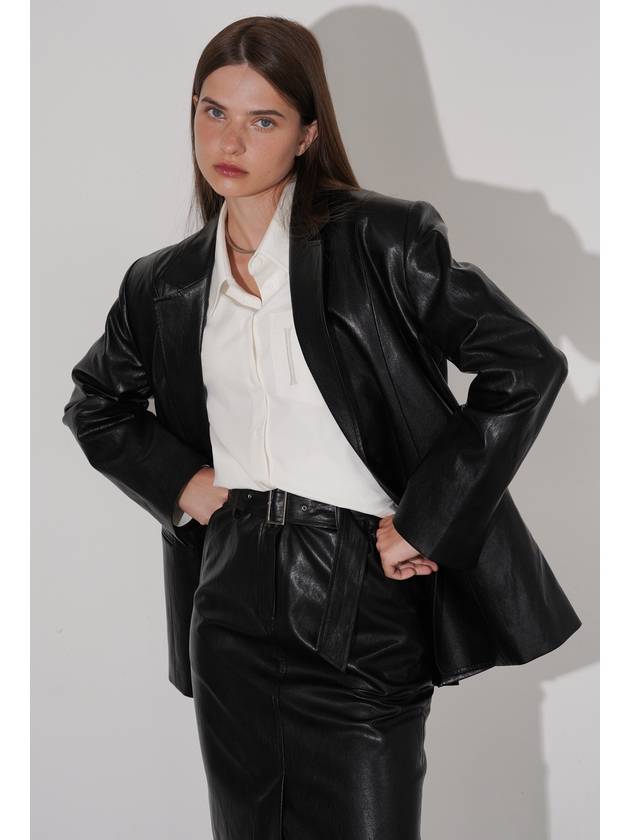 Classic One Button Oversized Faux Leather Jacket BLACK - ILROZE - BALAAN 3