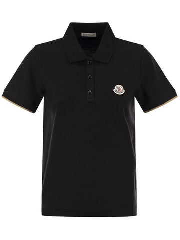 Cotton pique polo shirt with logo patch - MONCLER - BALAAN 1