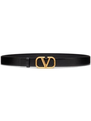 V Logo Signature Calfskin Leather Belt Black - VALENTINO - BALAAN 1