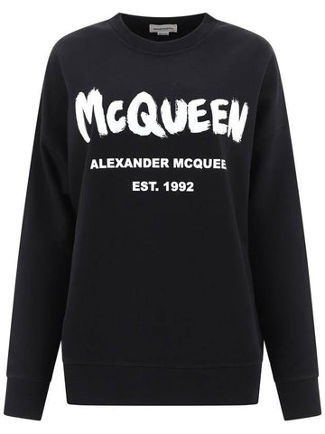 Graffiti Logo Sweatshirt Black - ALEXANDER MCQUEEN - BALAAN.