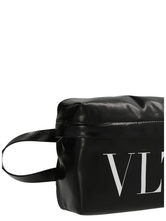 VLTN Logo Print Leather Pouch Bag Black - VALENTINO - BALAAN 4